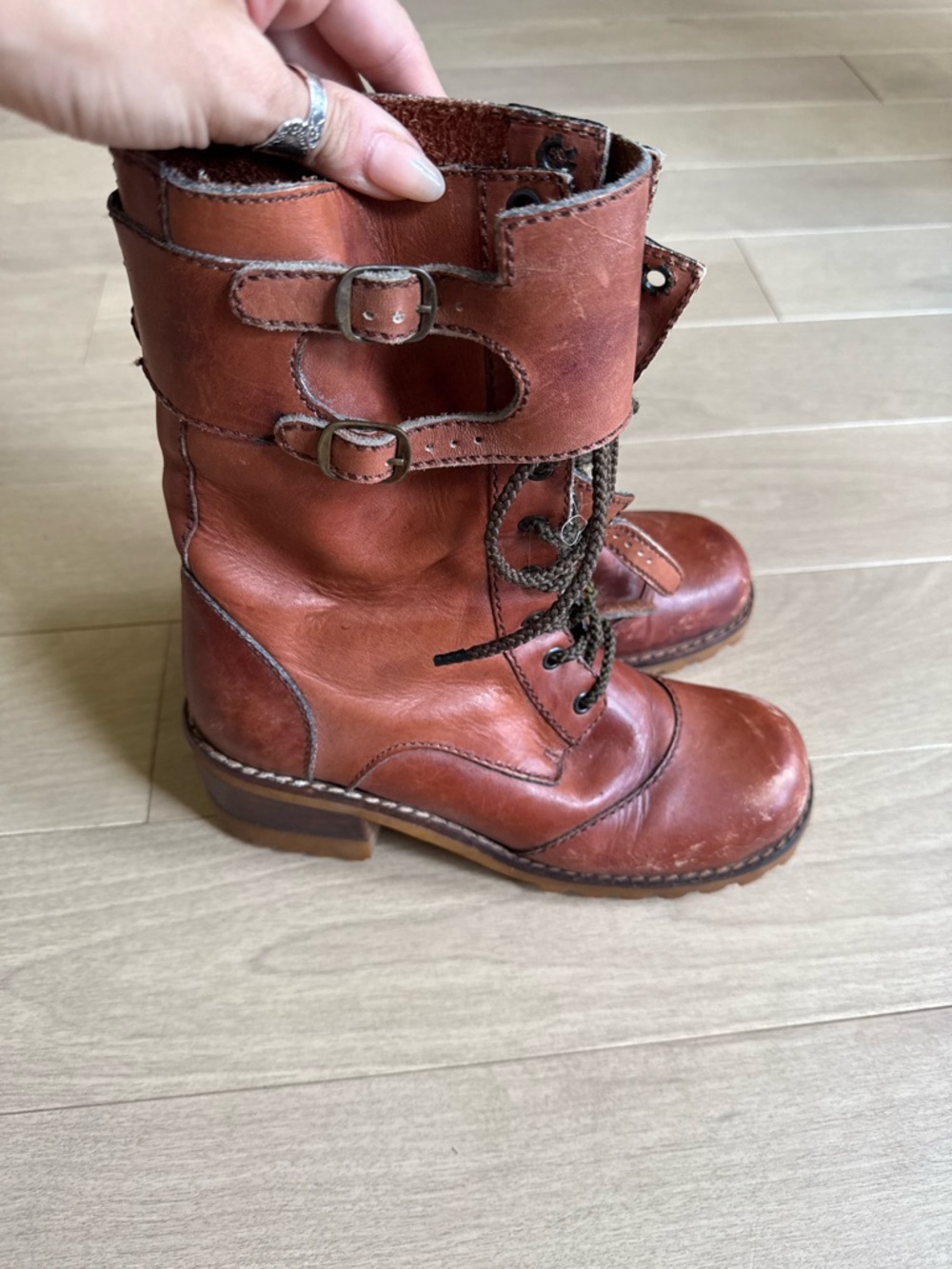 Women's Lace-Up Leather Ankle Boots in Cognac - Picture 3 of 10